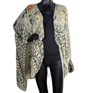 Boho Floral Open Front Kimono Lightweight Artsy Layer